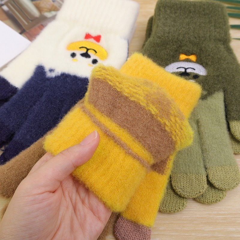 Hoạt Hình Găng Tay Len Lông Xù Dày Dặn Giữ Ấm Có Thể Chạm Màn Hình Cảm Ứng Thời Trang Thu Đông Dành Cho Nữ
