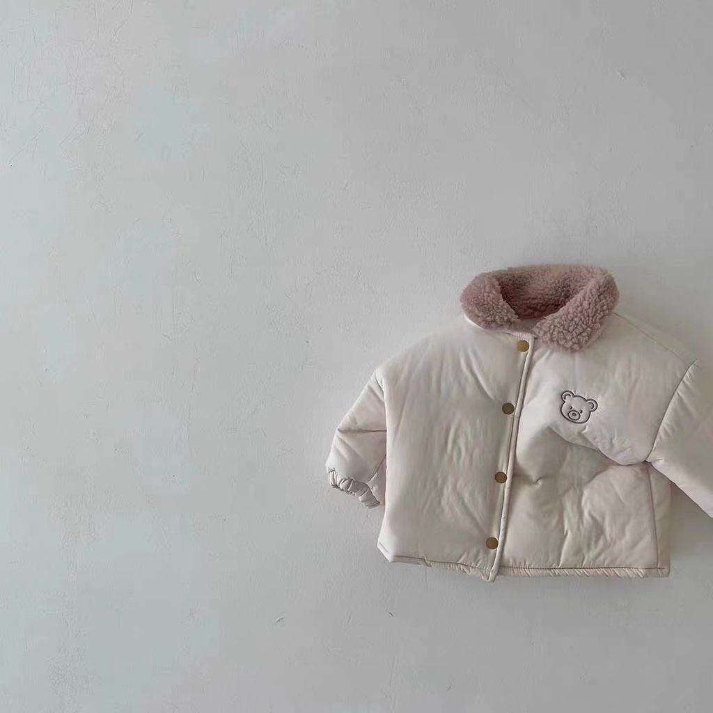 Áo Khoác Vải Len Tay Dài Hình Gấu Dễ Thương Cho Bé Trai