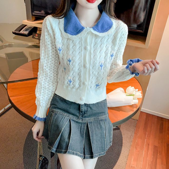 Áo Khoác cardigan Dệt Kim Tay Dài Cổ Búp Bê Thời Trang Mùa Thu Mới 2023 Dành Cho Bạn Nữ