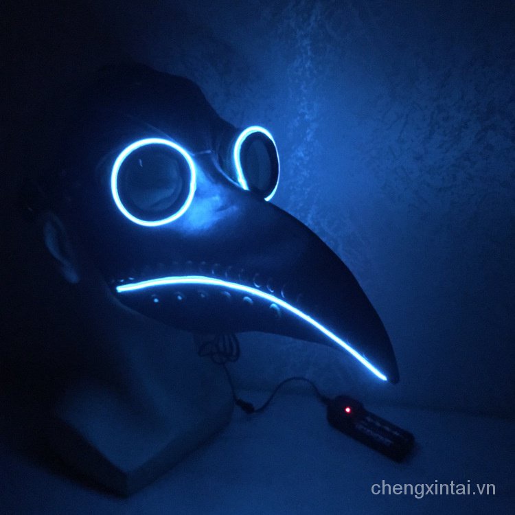 Halloween Luminous Mask plague doctor bird mouth latex mask Crow mask led ball mask headgear