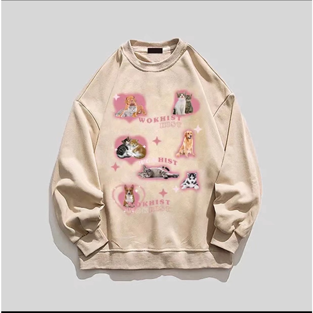 Áo hoodie Vải Lông Tay Dài Dáng Rộng In Hoạt Hình Phong Cách Hàn Quốc Thời Trang Thu Đông Cho Nữ