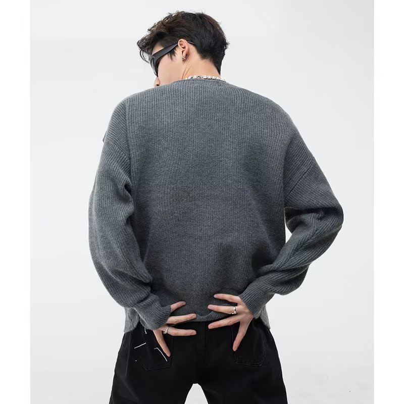 Áo sweater Dệt Kim Tay Dài Phối Khóa Kim Loại Thời Trang Thu Đông Cho Nam
