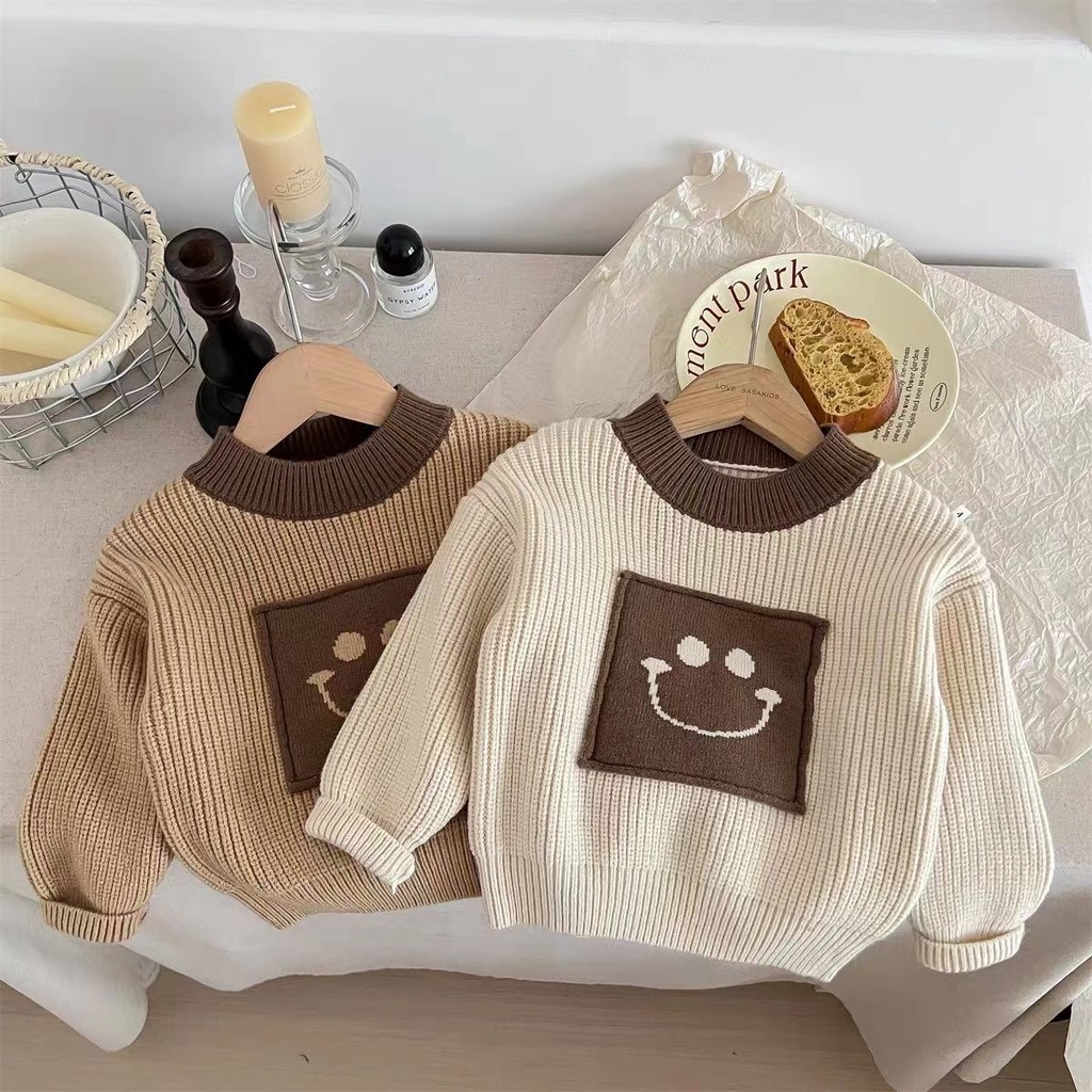 Philis Áo sweater Thu Đông 2023 Ấm Áp In Họa Tiết Mặt Cười Cho Bé Trai Và Bé Gái