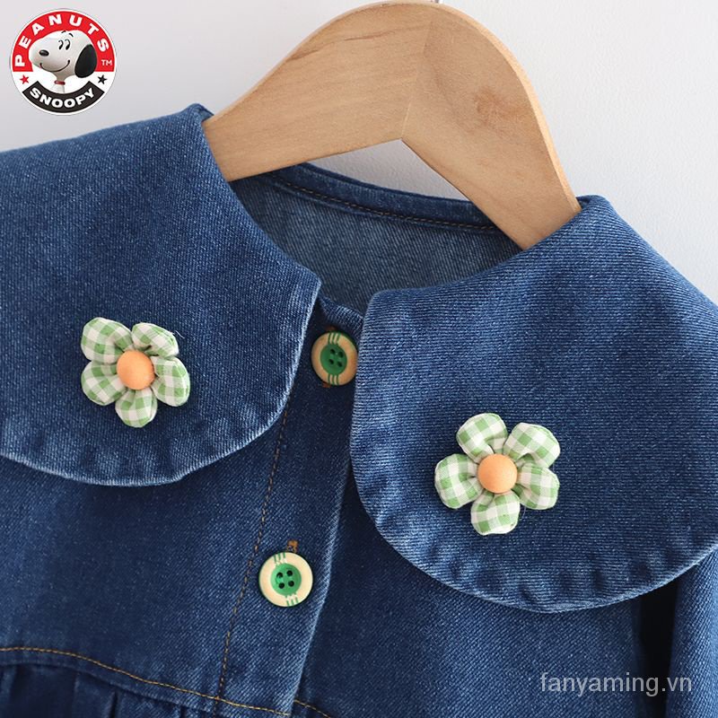 Đầm denim Tay Dài In Hình snoopy Phong Cách Hàn Quốc Thời Trang Xuân Thu Cho Bé Gái