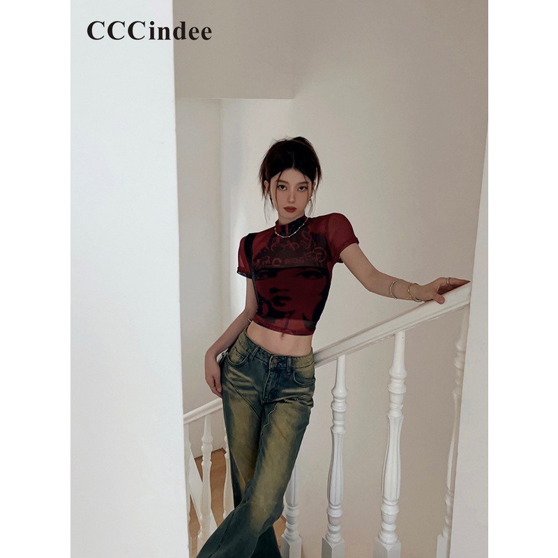 Áo Thun Croptop Tay Ngắn Cổ Lọ Dáng Ôm In Họa Tiết Thời Trang 2023 Quyến Rũ Cho Nữ