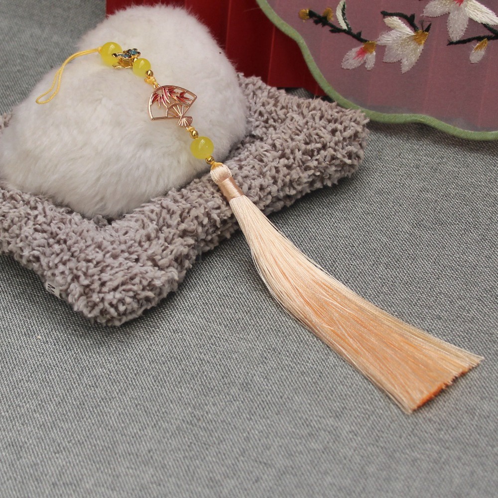 Quạt Treo Tai 15cm Mạ Vàng Hình Bướm Tua Rua Phong Cách hanfu Cổ Điển Trang Trí Điện Thoại Di Động suizi qipao