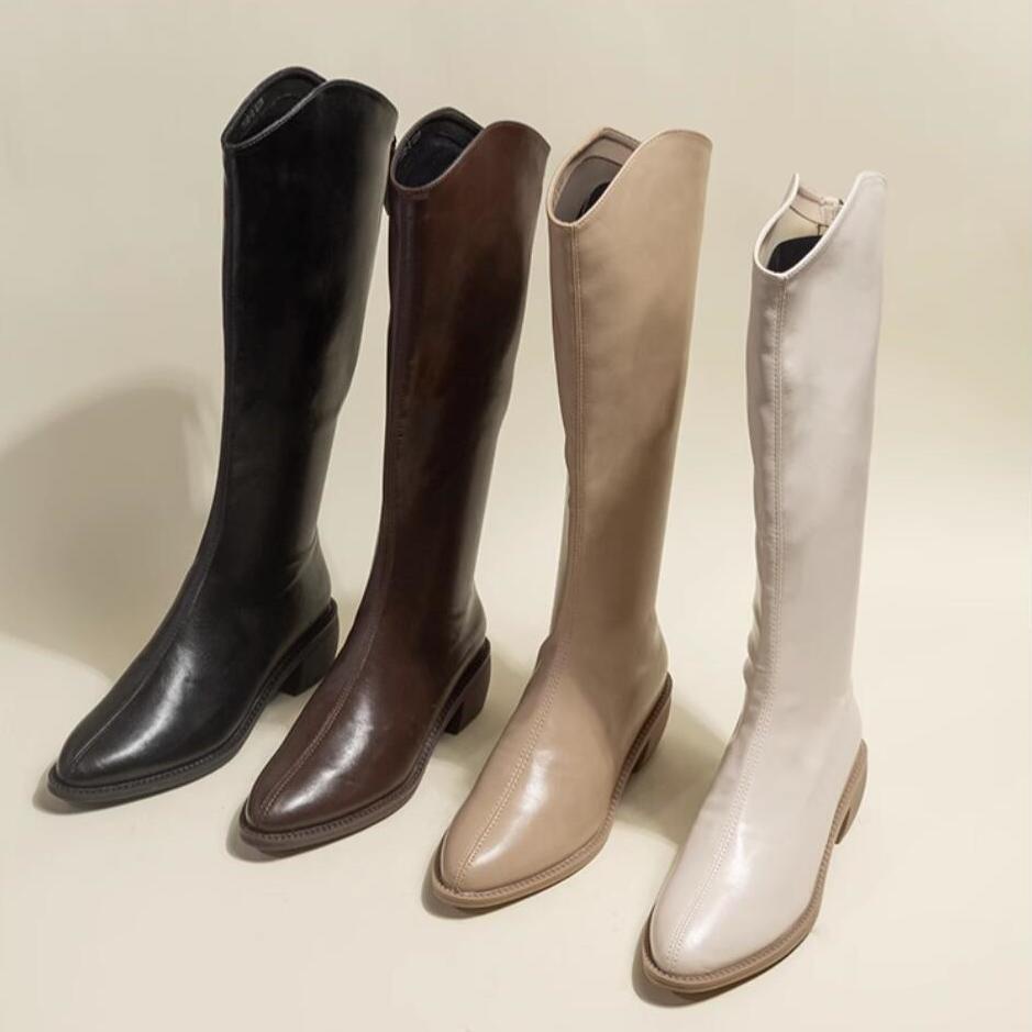 Giày Bốt Cao Bồi Mũi Nhọn Gót Dày Mẫu Mới 2023 Phong Cách Phương Tây Thời Trang Cho Nữ