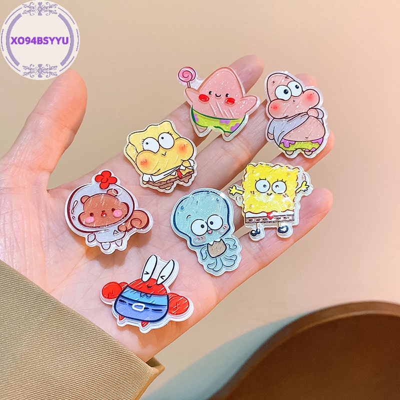 Set 1 / 10 Kẹp Tóc Bằng acrylic Xo94Bsyu Họa Tiết Hoạt Hình spongebob Dễ Thương Cho Bé Gái vn
