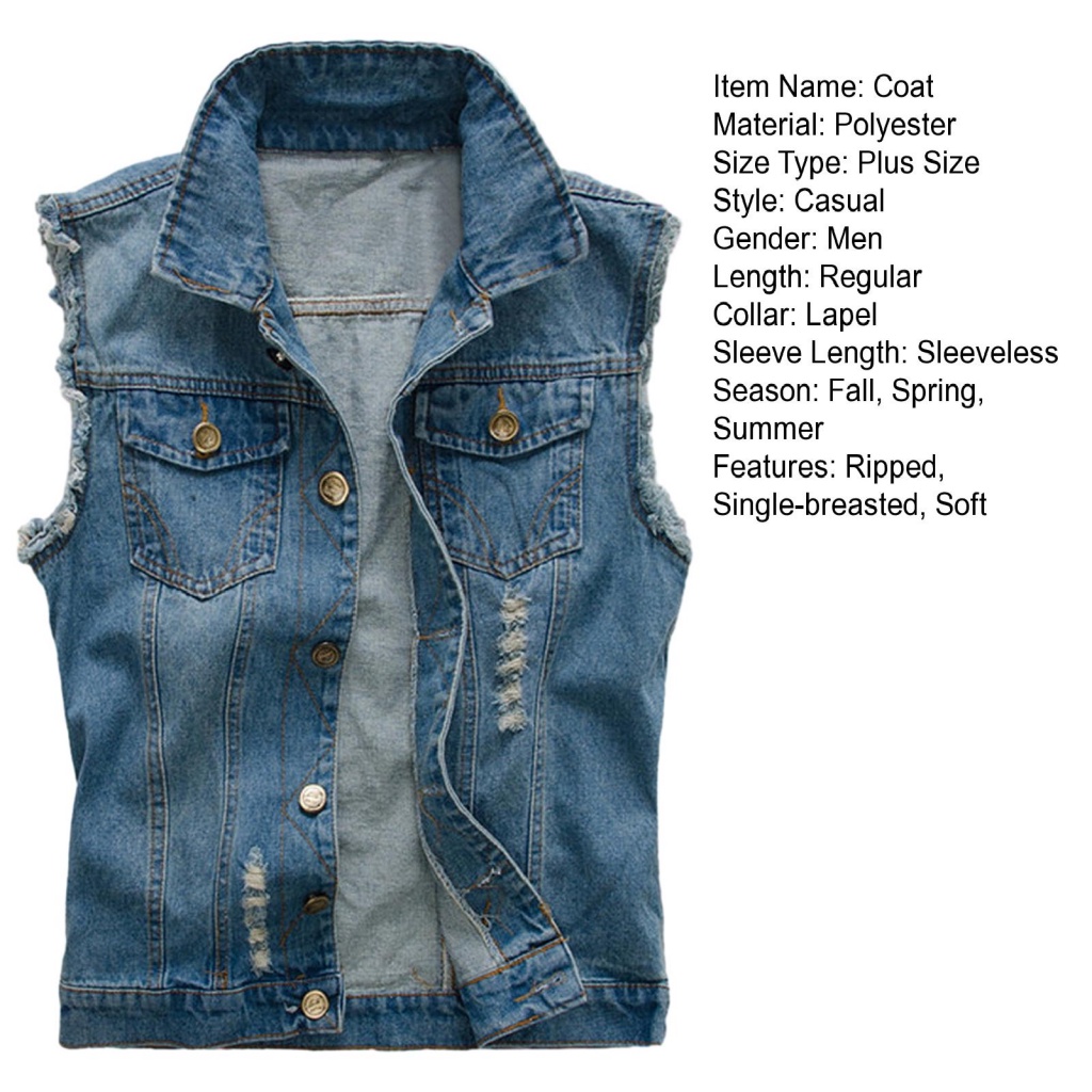 Áo Khoác denim Sát Nách Phối Túi Mềm Mại Phong Cách hip hop Thời Trang Xuân Hè Cho Nam