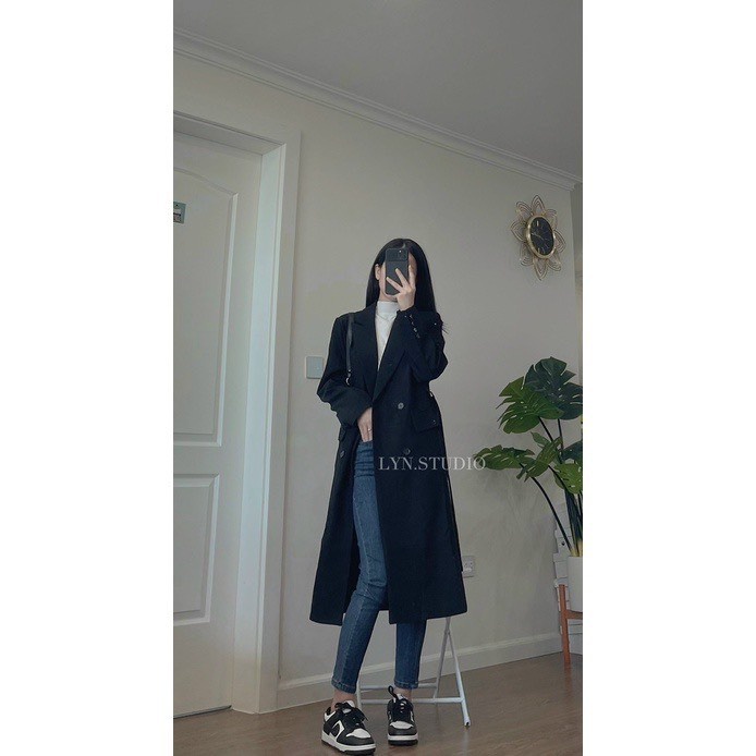 Áo vest dáng dài kèm đai 2 màu đen và nâu nhạt - Calina.vn - Aomangtodangdai949_P6K7