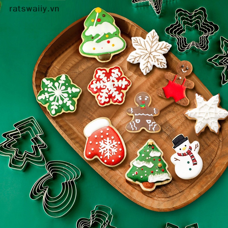 Set 5 Khuôn Cắt Bánh Quy Bằng Thép Không Gỉ Tạo Hình Chủ Đề Giáng Sinh diy vn
