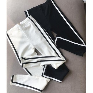 Quần legging thể thao chất liệu cotton kẻ sọc hai bên phong cách hàn quốc thời trang xuân hè cho nữ