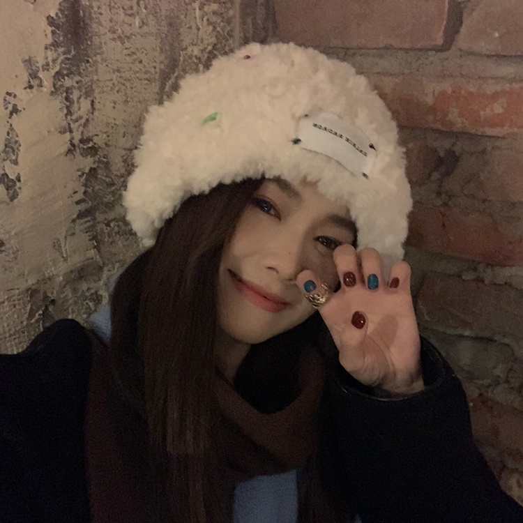 Plus Mũ bucket Dệt Kim Phối Lông Nhung Phong Cách Thời Trang Hàn Quốc