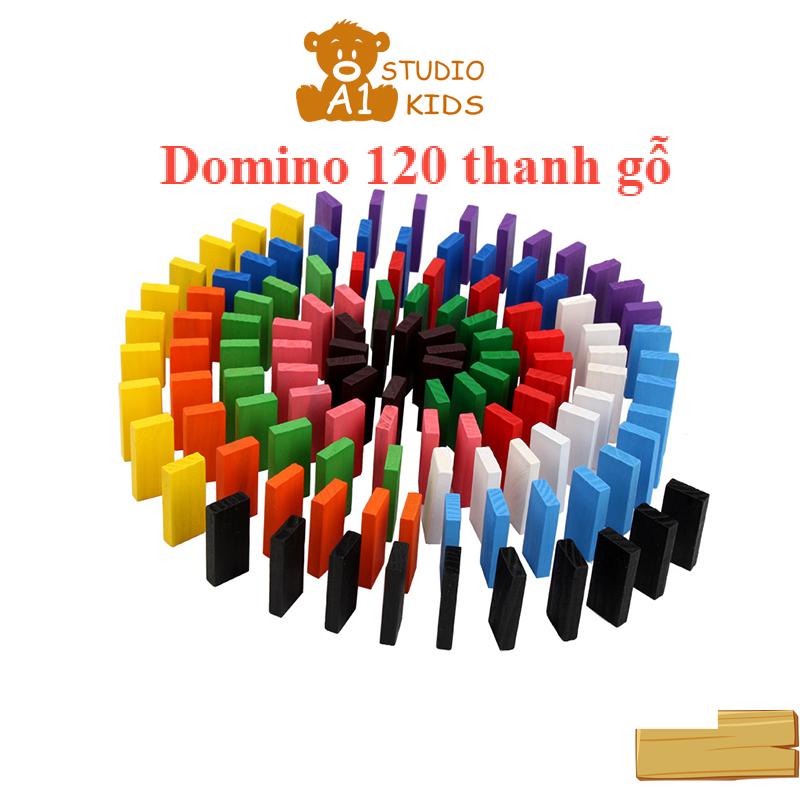 Đồ chơi gỗ domino 120 thanh gỗ giúp bé sáng tạo và tăng khả năng tập trung A1studiokids
