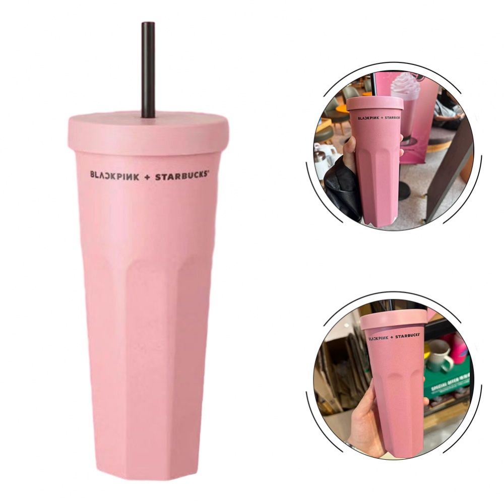 Starbucks bp co Bình Nước Nhựa Có Ống Hút Màu Hồng Phiên Bản Giới Hạn 414ml