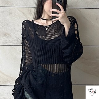 Áo Dệt Hoa Mùa Hè Kích Thước Lớn Phong Cách Mỹ Cổ Điển Hàng Mới y2k Thái Lan hot|Áo Len Dệt Kim Tay Dài Dáng Rộng Xuyên Thấu Dành Cho Nữ