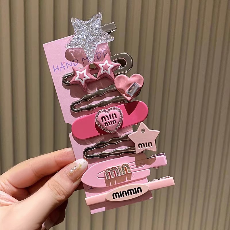 Set 7 Kẹp Tóc Hình Ngôi Sao Màu Hồng Ngọt Ngào Cho Bé Gái Kẹp Tóc Phối Tua Rua Thời Trang Cho Nữ