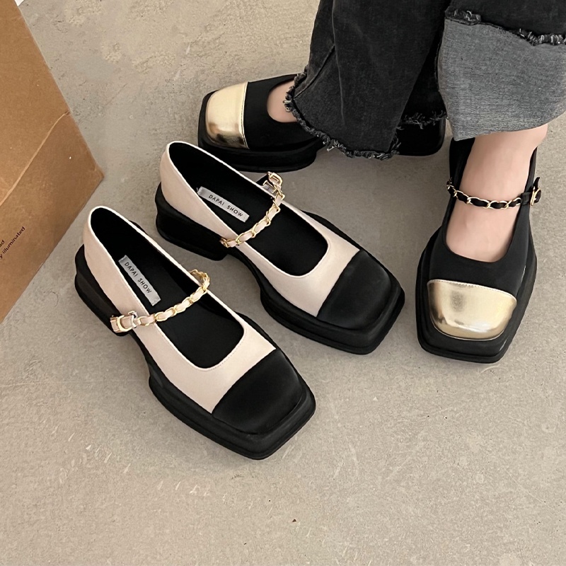 Giày Thể Thao Phong Cách hong kong Cao Cấp❥ Giày mary jane Đế Dày Có Dây Buộc Phong Cách retro Cho Nữ