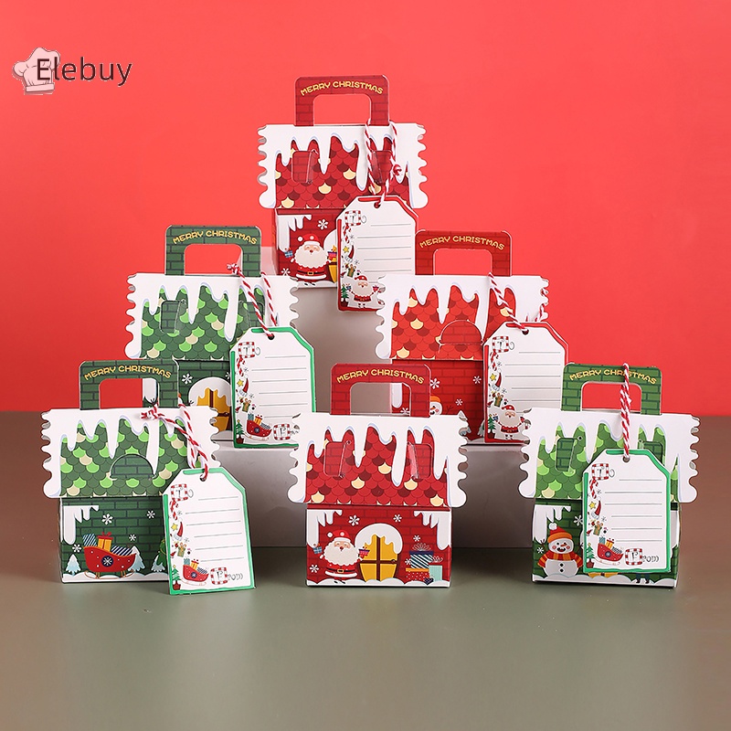 Set 5 túi bìa cứng ELEBUY đựng kẹo/ quà tặng tạo hình ngôi nhà Giáng sinh 2024