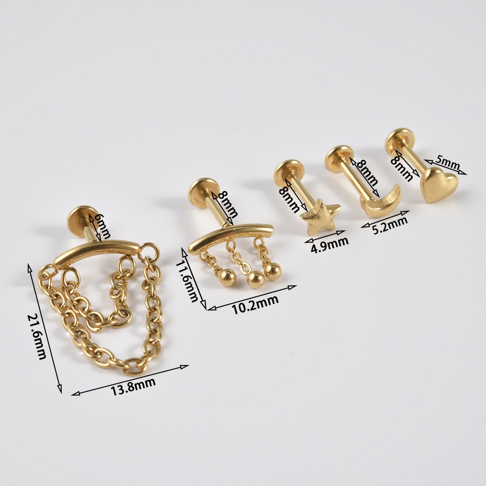 1 Khuyên Xỏ Cơ Thể Bằng Thép Không Gỉ Hình Ngôi Sao Năm Cánh Thời Trang 16g