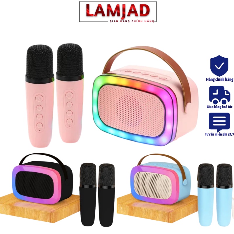 Loa Karaoke Bluetooth LAMJAD K88 Kèm 2 Micro Không Dây Siêu Hay-Đèn LED thay đổi theo nhạc