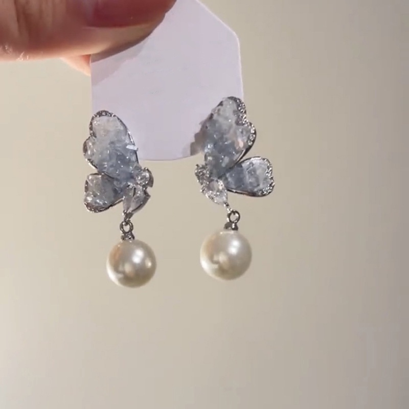 Bông Tai Hình Bướm Đính Ngọc Trai Thời Trang Dành Cho Nữ