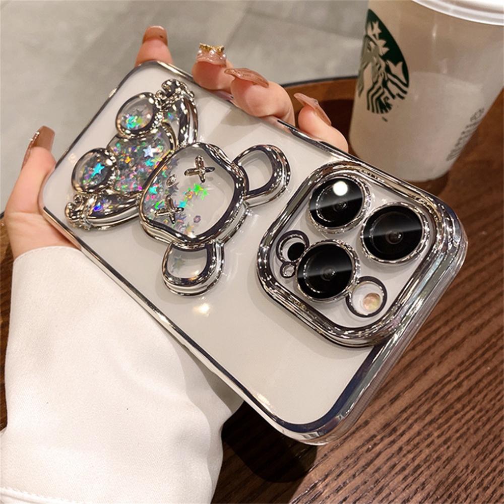 Ôp Điện Thoại tpu Dẻo Trong Suốt Họa Tiết Gấu Có Nước Kim Tuyến Lấp Lánh Cho iphone 15 11 12 13 14pro max 15 pro max Ốp
