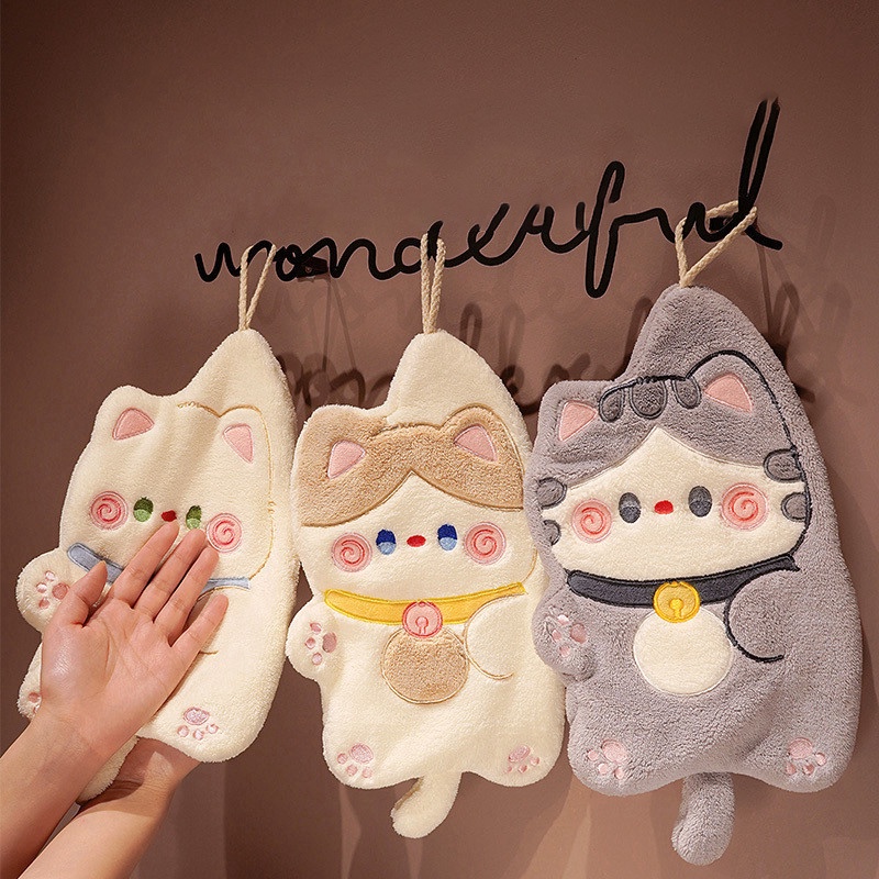 Khăn Lau Tay Thấm Hút Tốt Hình Mèo Hoạt Hình Dễ Thương