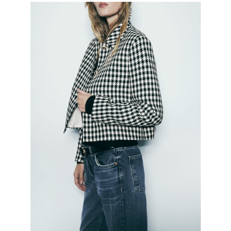 Zara Áo Khoác blazer Ngắn Họa Tiết Răng Cưa 23 Kiểu Sang Trọng Thời Trang Mùa Thu8046509