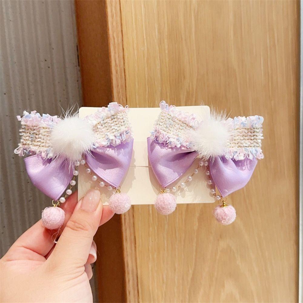 Kẹp Tóc Nơ Đỏ Bằng Vải Lông Phong Cách Trung Hoa Mừng Năm Mới Cho Bé Gái