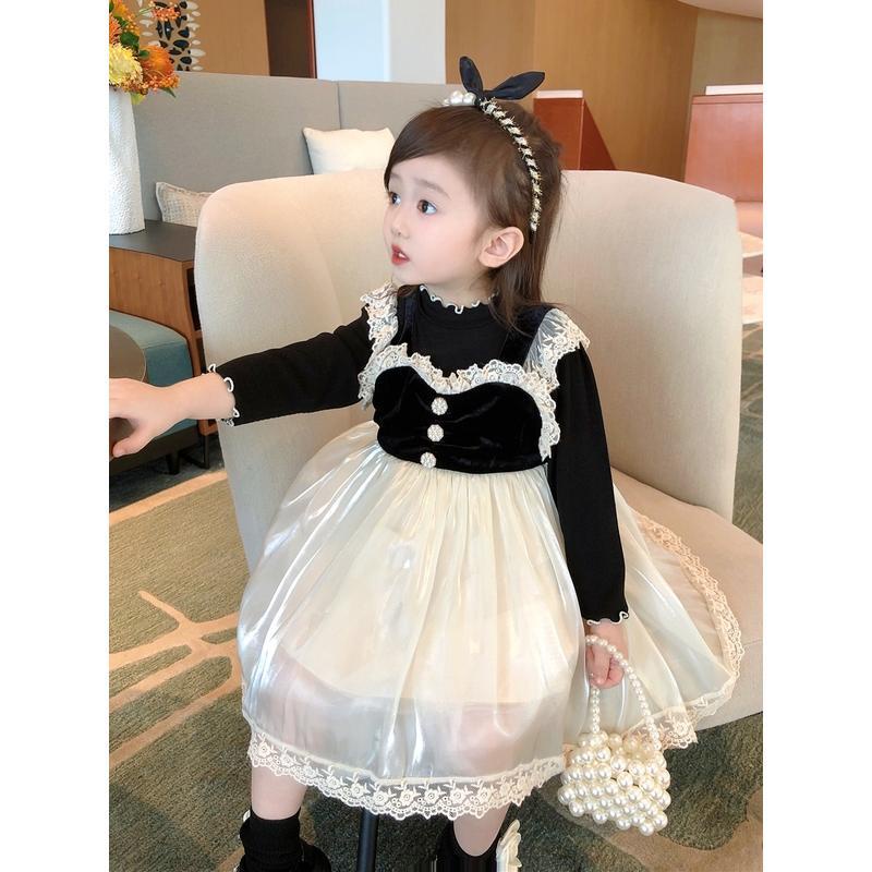 Đầm Công Chúa Phối Lưới Kiểu Hàn Quốc Thời Trang Mùa Thu Cho Bé Gái