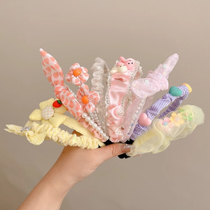 Set 3 Băng Đô Cài Tóc Đính Hoa Trà Sữa Màu Trà Sữa Dễ Thương Cho Bé Gái