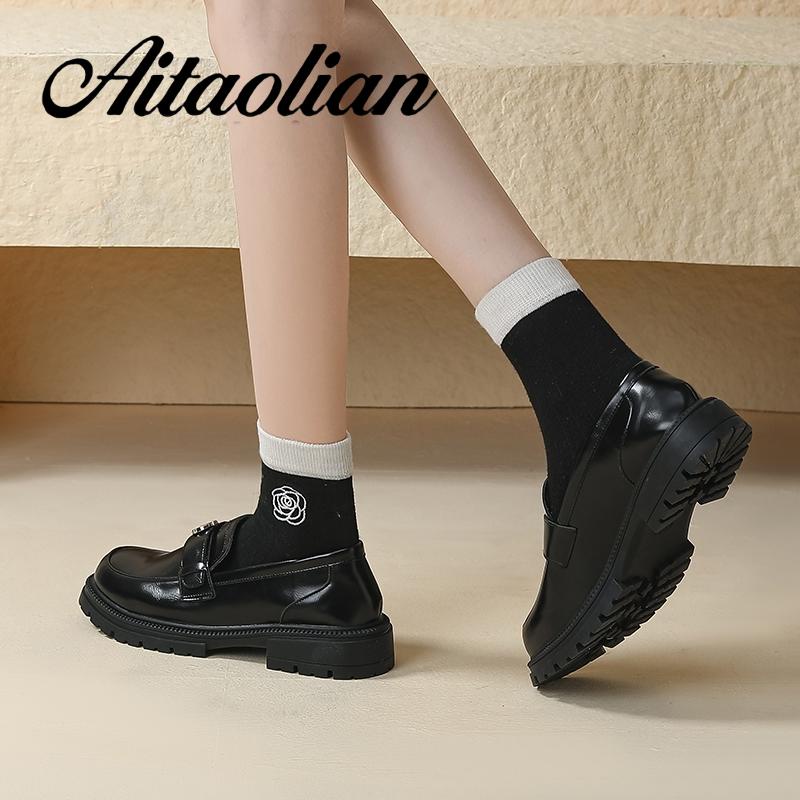 Giày Lười Đế Mềm Dày 5cm Bằng Da Có Khóa Kim Loại Dành Cho Nữ