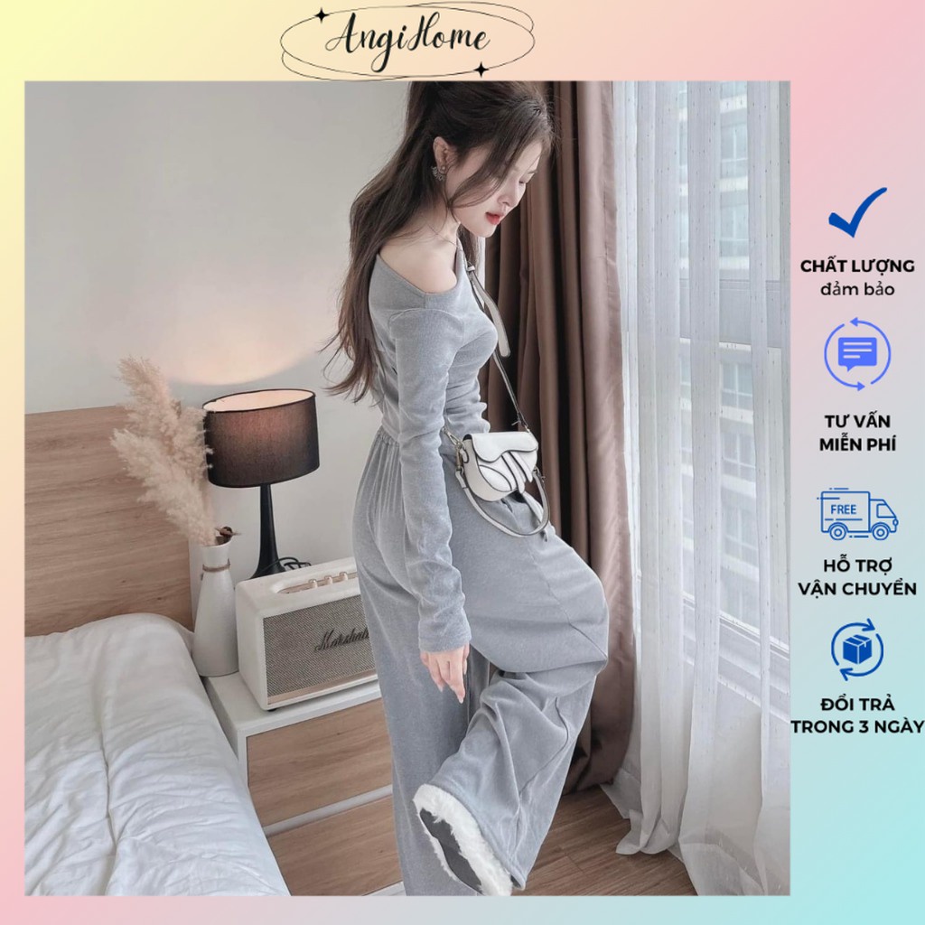 SET ÁO CỔ CAO TAY DÀI RỚT VAI + QUẦN LOE SUÔNG ANGIHOME