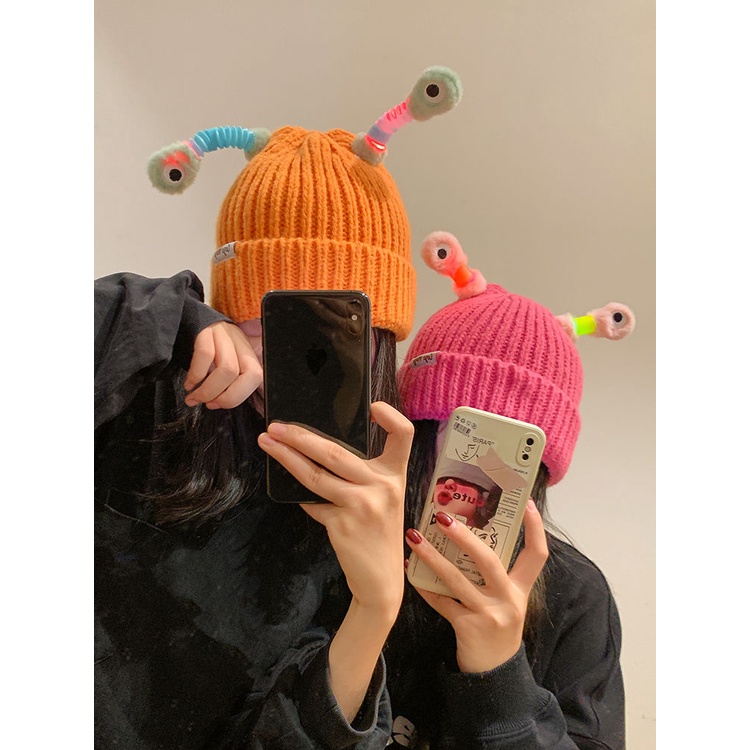 Mũ Ếch Ngộ Nghĩnh Dễ Thương Mũ Dệt Kim Mũ len Mũ len mũ giữ ấm đầu to mùa thu đông Mũ lạnh mũ tròn học sinh Phụ kiện thời trang