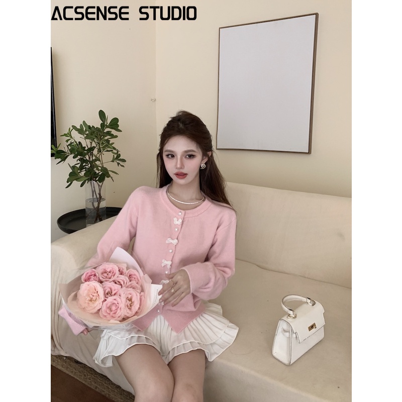ACSENSE STUDIO Áo Len áo khoác cardigan Thể thao Vintage xu hướng Hàn Phong WMY23A0T35 43Z231024