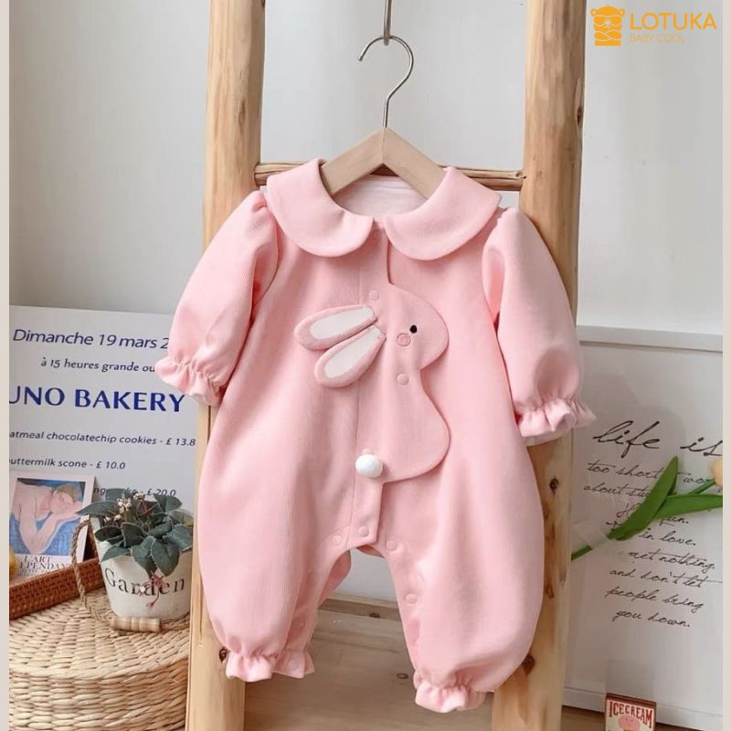 Body Thỏ Xinh Xắn Lót Lông Ấm Áp LOTUKA Cho Bé, Bodysuit Cho Bé Gái, Quần Áo Trẻ Em Size 3-12kg
