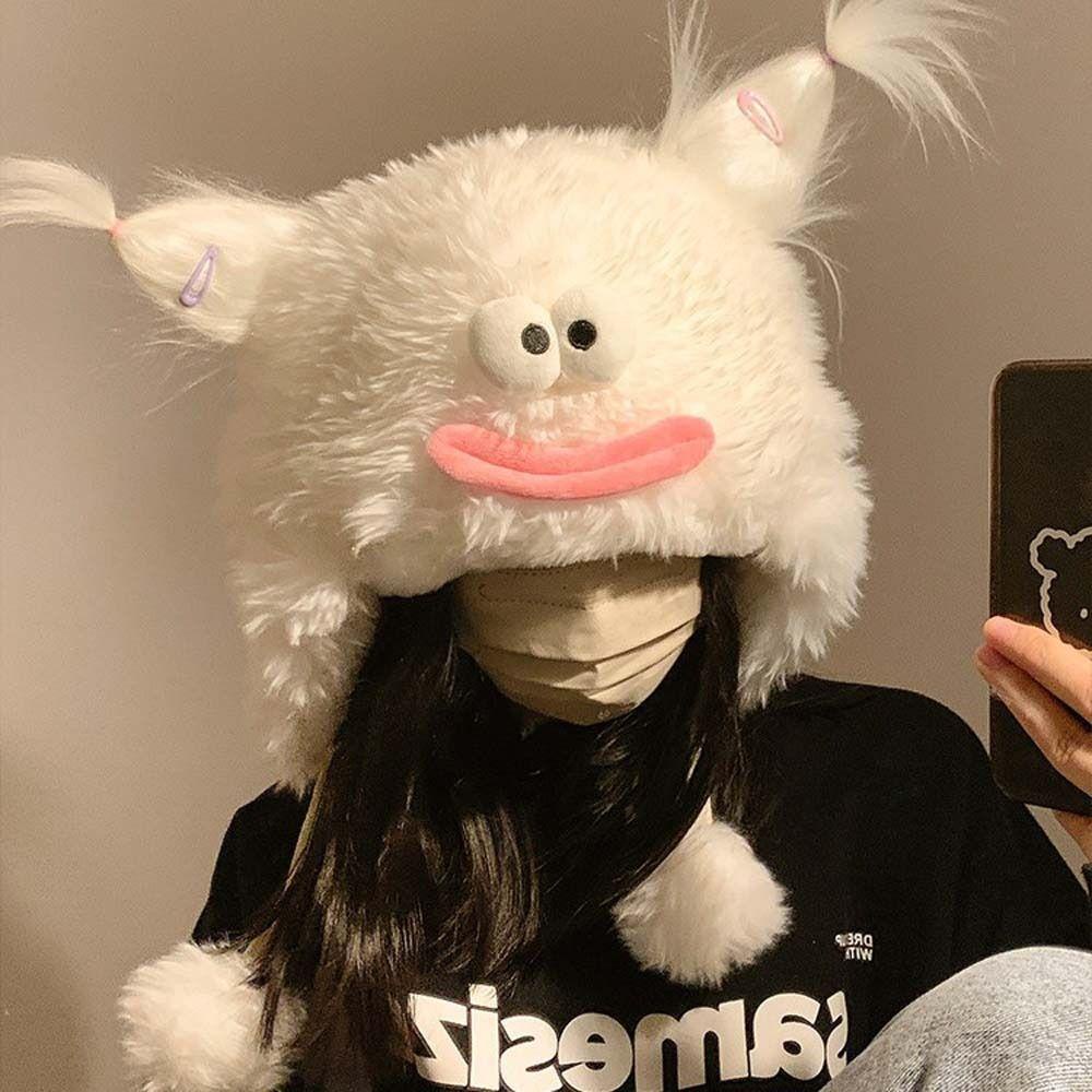 Mũ bomber Vải Bông Dày Dặn Giữ Ấm Tai Thỏ Vui Nhộn Thời Trang Mùa Đông