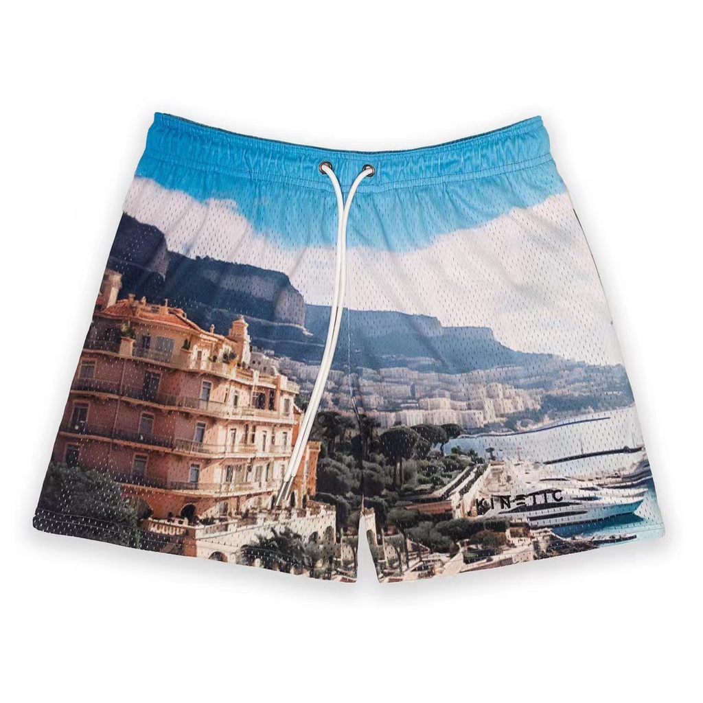 Mới Quần Short Thể Thao Chất Liệu polyester Nhanh Khô Thoáng Khí Thêu Họa Tiết Phong Cách hip hop Cho Nam