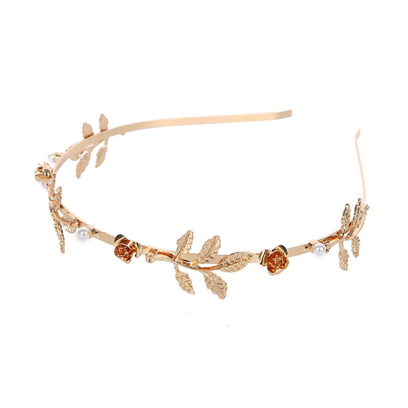 Diamd Băng Đô Cài Tóc Hình Vương Miện Phối Lá Vàng Hy Lạp Đính Ngọc Trai Giả Cho Cô Dâu