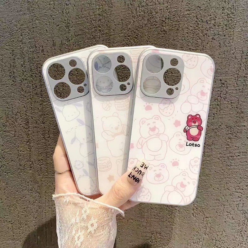 Ốp Điện Thoại Mặt Kính Hình Gấu winnie / Chó Cho iphone 15promax 14Pro 13promax 12 11 7 8plus xsmax xr