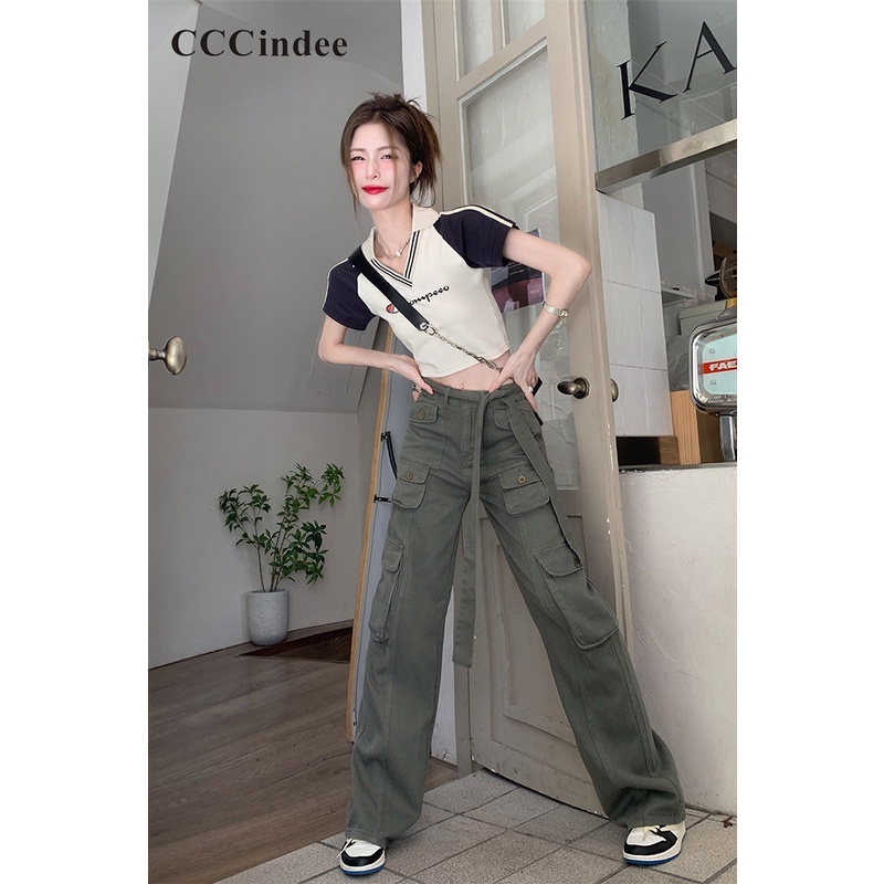 Áo Thun Polo Tay Ngắn Cổ Chữ V Dáng Ôm Phối Màu Tương Phản Thời Trang 2023 Cho Bạn Gái