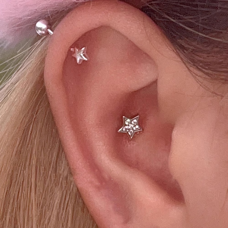 1 Khuyên Tai Tròn Mạ Bạc s925 Đính Đá zircon Hình Ngôi Sao Lấp Lánh