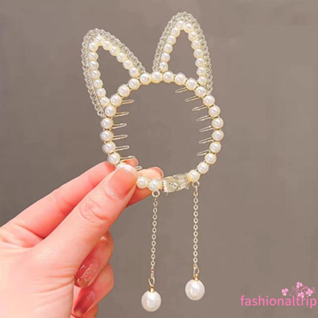 Ab-giấy Tóc Đuôi Ngựa Đính Ngọc Trai Hình Tai Thỏ Mèo Dễ Thương Cho Nữ