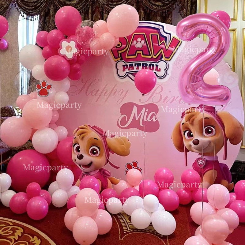 Paw Patrol Bóng Trang Trí Sinh Nhật Bộ Skye Hồng 1-9 Số Lá Bóng Paw Patrol Đồ Chơi Bé Gái Sinh Nhật 