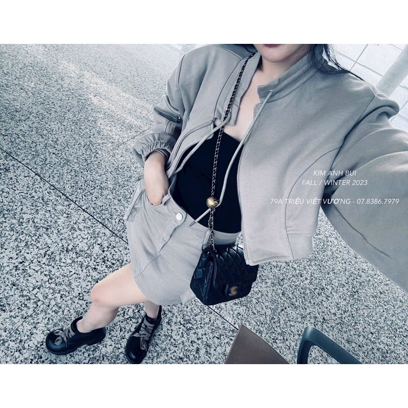 Set áo khoác chân váy kaki kèm áo quây