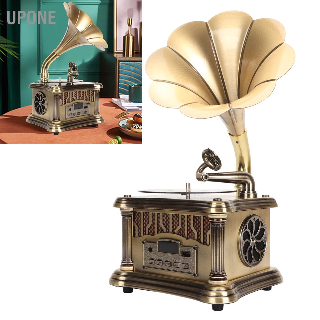 UPONE Mini Retro Hợp Kim Máy Hát Bluetooth Vintage Ghi Âm Điều Khiển Từ Xa Sạc Loại C
