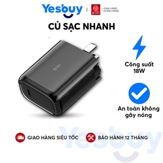 Củ sạc nhanh DIVI P2207 - Sạc nhanh PD, QC 3.0 Công suất 18W Cổng Type C - Hàng chính hãng -  Bảo hành 12 tháng