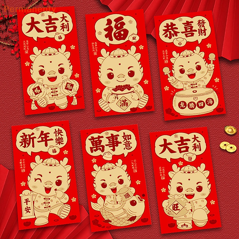 Set 6 Bao Lì Xì Đỏ Phong Cách Trung Hoa Dùng Để Trang Trí Nhà Dịp Năm Mới