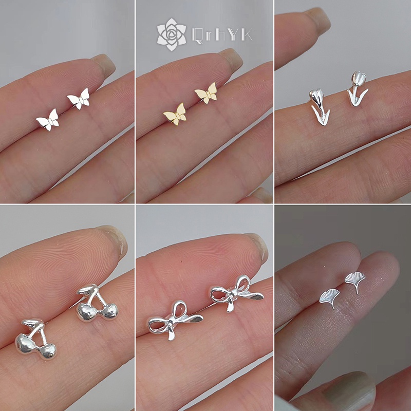 1 Đôi Bông Tai Bạc Hình Hoa tulip / Trái Tim / Bướm Nhỏ Xinh Thời Trang Cho Nữ Mới